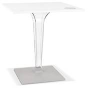 Table design carrée intérieur / extérieur 'RAMO' blanche pied central transparent gris - 80 x 80 cm