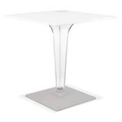 Table design carrée intérieur / extérieur 'RAMO' blanche pied central transparent gris - 80 x 80 cm