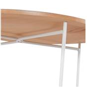 Table d'appoint guéridon design industriel 'METALLISK' bois naturel 4 pieds métal blanc - Ø 45 cm