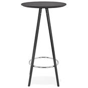 Table de bar haute design ronde 'BLACK ASTER' en bois noir avec 4 pieds en bois noir et métal chromé