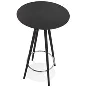 Table de bar haute design ronde 'BLACK ASTER' en bois noir avec 4 pieds en bois noir et métal chromé