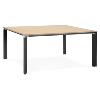 Table de réunion / bureau bench design 'BIG AFER XL' bois pieds métal noir et chromé - 160 x 160 cm