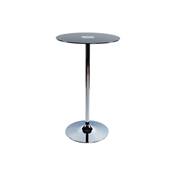 Table de bar haute design ronde 'Pub' en verre transparent noir avec pied central en mtal chrom