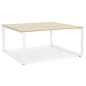 Table de réunion / bureau bench design 'LITTLE MEET' en bois pieds en métal blanc - 140 x 140 cm