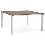Table de réunion / bureau bench design 'BIG AFER' noyer pieds métal blanc et chromé - 140 x 140 cm