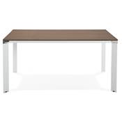 Table réunion / bureau bench design 'BIG AFER XL' noyer pieds métal blanc et chromé - 160 x 160 cm