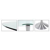 Table / table de réunion ovale 'Vénus' plateau verre pied central en métal brossé – 160 x 108 cm