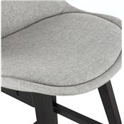 Tabouret de bar design 'CHAIRMAN BLACK EDITION' en tissu gris clair 4 pieds bois noir dossier haut