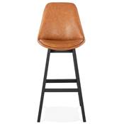 Tabouret de bar design 'CHAIRMAN BLACK EDITION' marron avec 4 pieds en bois noir dossier haut