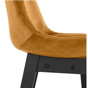 Tabouret de bar design 'CHAIRMAN BLACK EDITION' en velours moutarde 4 pieds bois noir dossier haut