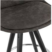 Tabouret de bar 'BLACK CIRCLE' en microfibre grise 4 pieds en bois noir et métal chromé dossier haut