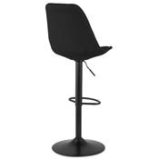 Tabouret de bar réglable 'BAROK' pivotant en tissu noir pied et repose pieds métal noir dossier haut