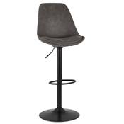 Tabouret bar réglable 'BAROK' pivotant microfibre grise pied et repose pieds métal noir dossier haut