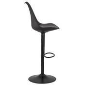 Tabouret de bar réglable design 'BAROK' pivotant noir pied et repose pieds métal noir dossier haut