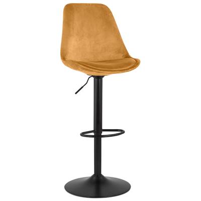 Tabouret bar réglable 'BAROK' pivotant velours moutarde pied et repose pieds métal noir dossier haut