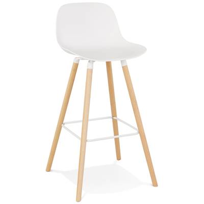 Tabouret de bar scandinave 'NORSKI' blanc 4 pieds bois naturel repose pieds métal blanc dossier haut
