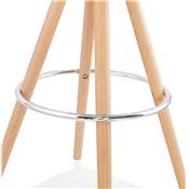 Tabouret de bar scandinave 'CIRCLE' tissu noir 4 pieds bois naturel repose pieds chromé dossier haut
