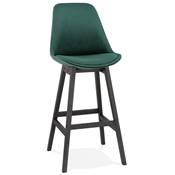 Tabouret de bar design 'CHAIRMAN BLACK EDITION' velours vert 4 pieds en bois noir dossier haut