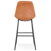 Tabouret de bar 'GUSTO' marron avec pieds tréteaux et repose pieds en métal noir dossier haut