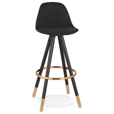 Tabouret de bar design 'MODEN' en tissu 4 pieds bois noir repose pieds et pieds doré dossier haut