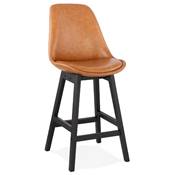 Tabouret de snack mi-hauteur 'CHAIRMAN MINI BLACK EDITION' marron 4 pieds en bois noir dossier haut