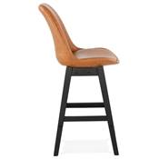 Tabouret de snack mi-hauteur 'CHAIRMAN MINI BLACK EDITION' marron 4 pieds en bois noir dossier haut