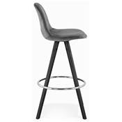 Tabouret snack mi-hauteur 'BLACK CIRCLE MINI' velours gris 4 pieds bois noir et chromé dossier haut