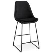 Tabouret de snack mi-hauteur 'GUSTO MINI' velours noir pieds tréteaux en métal noir dossier haut