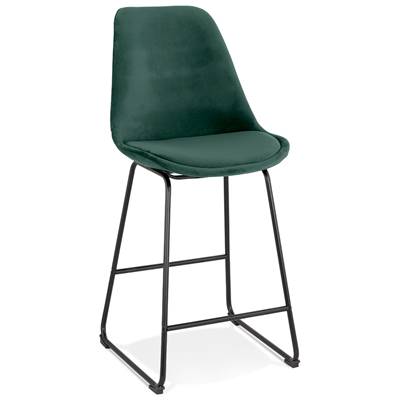 Tabouret de snack mi-hauteur 'GUSTO MINI' velours vert pieds tréteaux en métal noir dossier haut