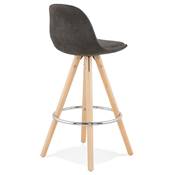 Tabouret snack mi-hauteur scandinave 'CIRCLE MINI' microfibre grise 4 pieds bois chromé dossier haut