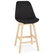 Tabouret de snack mi-hauteur design scandinave 'CHAIRMAN MINI' tissu noir 4 pieds bois dossier haut
