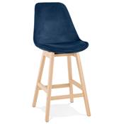 Tabouret de snack mi-hauteur scandinave 'CHAIRMAN MINI' en velours bleu 4 pieds bois dossier haut