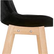 Tabouret de snack mi-hauteur scandinave 'CHAIRMAN MINI' velours noir 4 pieds bois dossier haut