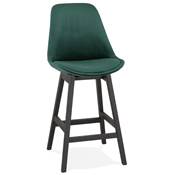 Tabouret snack mi-hauteur 'CHAIRMAN MINI BLACK EDITION' velours vert 4 pieds bois noir dossier haut