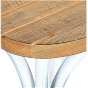 Tabouret snack mi-hauteur vintage 'MAKINA MINI' effet noyer vieilli 4 pieds métal blanc dossier haut