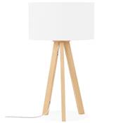 Lampe  poser scandinave trpied 'Sttiv' abat-jour blanc 3 pieds en bois naturel