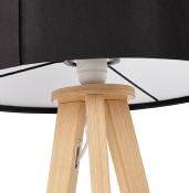 Lampe à poser scandinave trépied 'Stätiv' abat-jour noir 3 pieds en bois naturel