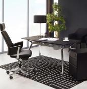 Lampe à poser design 'Okno' abat-jour cylindrique noir socle en métal brossé réglable