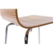 Chaise design 'Léa' en bois zébré avec 4 pieds chromé