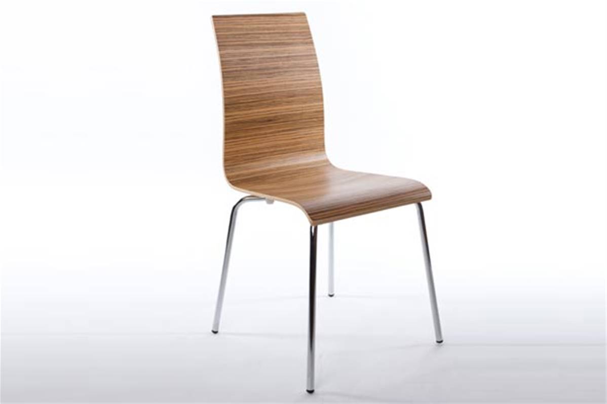 Chaise design Léa bois zébré 4 pieds chromé salle à manger cuisine