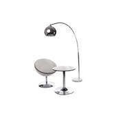 Fauteuil design rond 'Sphere' pivotant blanc pied central en métal chromé