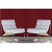 Fauteuil lounge 'Capiton' blanc pieds en métal chromé