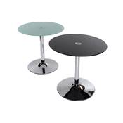 Table basse design ronde 'Pub' en verre noir pied central en métal chromé - Ø 70 cm