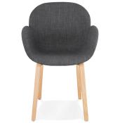 Chaise design scandinave à accoudoirs 'Read' en tissu gris anthracite avec 4 pieds en bois naturel