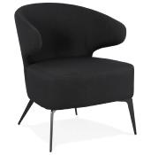 Fauteuil lounge design à accoudoirs 'STEEL COBBE' en tissu noir pieds en métal noir