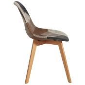 Chaise scandinave 'Ranch' patchwork grise vintage 4 pieds en bois naturel - Lot de 2