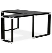 Bureau de direction d'angle 'Business L' plateau bois noir pieds métal noir et chromé – 160 cm