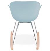 Chaise à bascule design scandinave à accoudoirs 'Gungstöl' bleue pieds en bois et métal chromé