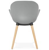 Chaise design scandinave à accoudoirs 'Lotusträ' grise avec 4 pieds en bois naturel