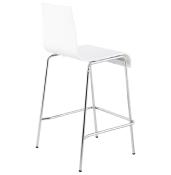 Tabouret de snack mi-hauteur 'Kadra Mini' blanc 4 pieds et repose pieds en métal chromé dossier haut